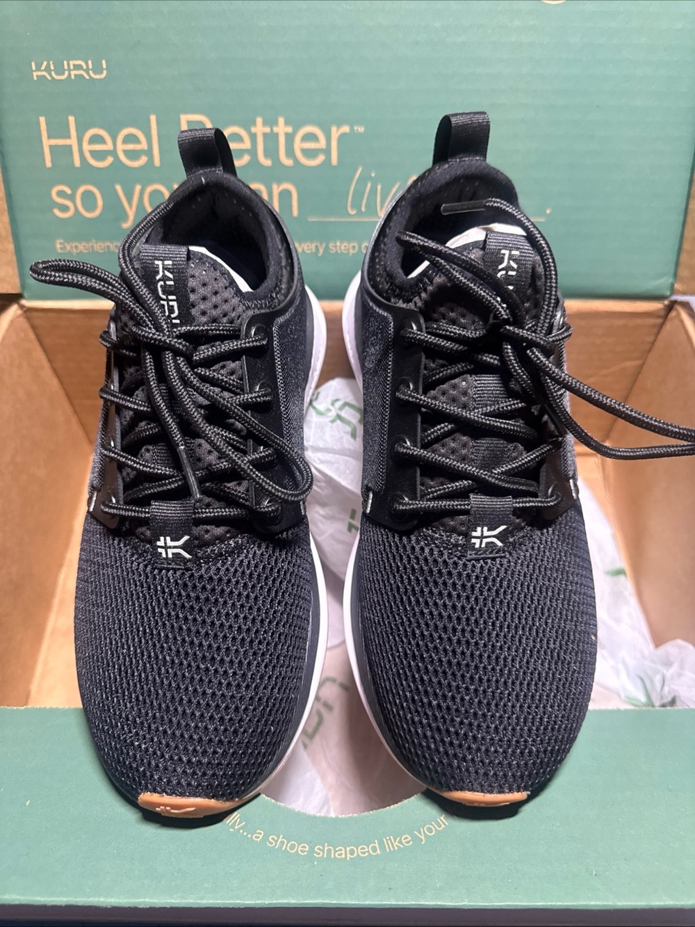KURU Atom Women's 5 wide Black Knit Athletic Sneakers with White Midsole